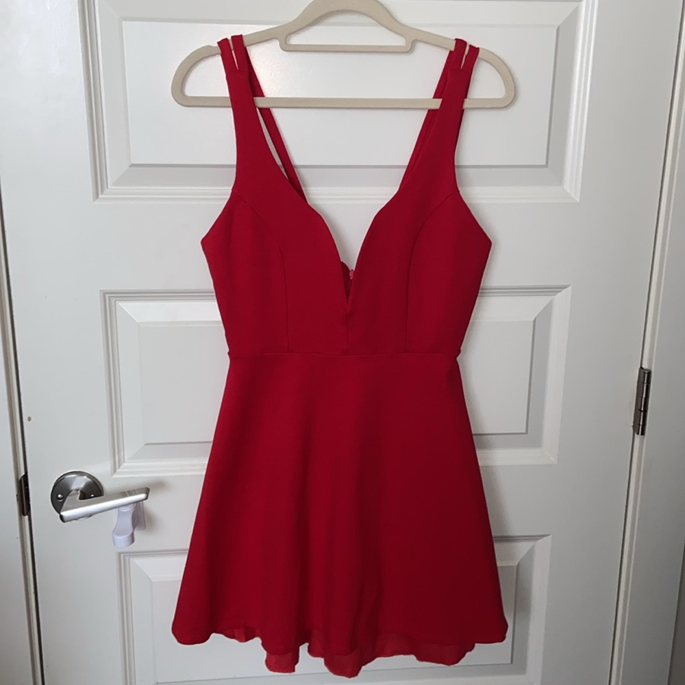 Lulu's Red V-Neck Mini Skater Dress - Picture 8 of 11